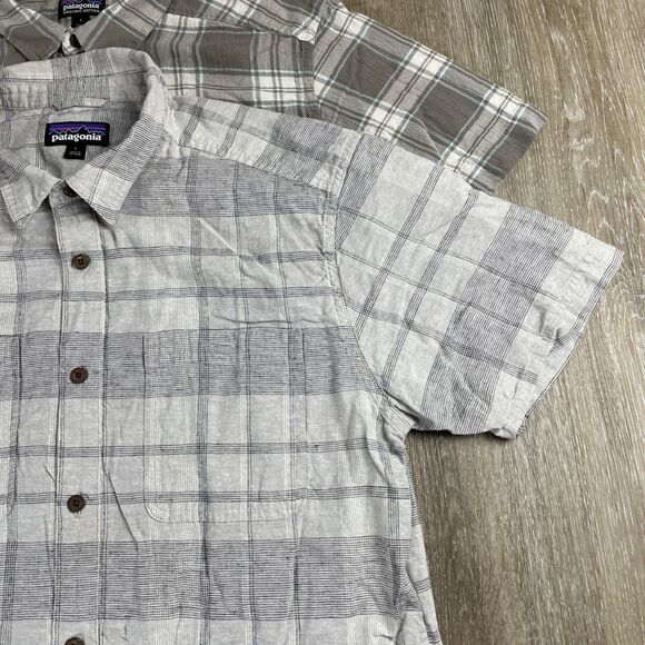 Lot Of 2 Patagonia Plaid Short Sleeve Shirts Hemp Blend + A/C Yarn Dye Men’s L - Picture 6 of 16